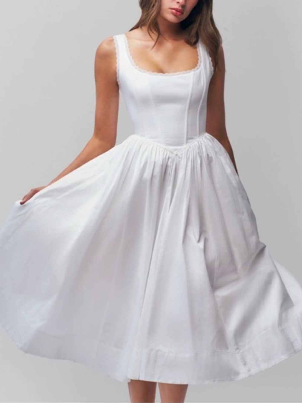 Danielle Guizio Bielli Corset Midi Dress, White, Size L, NWT, cotton